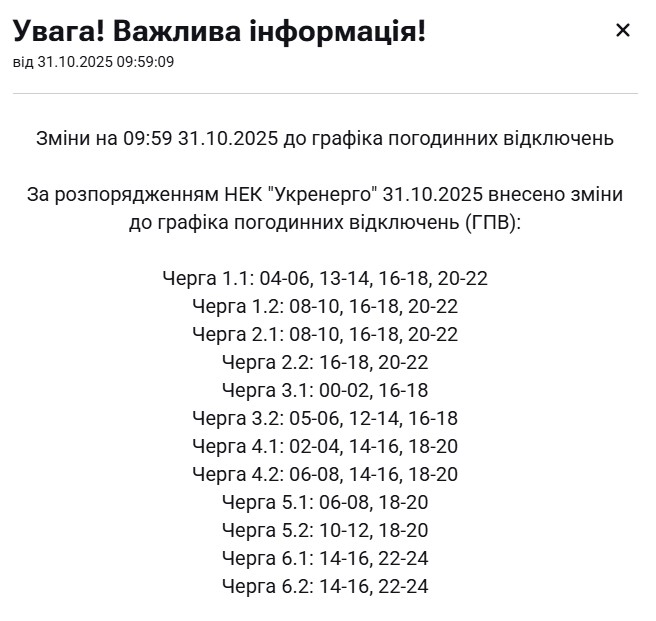Графіки по всій Україні: де і як сьогодні вимикатимуть світло